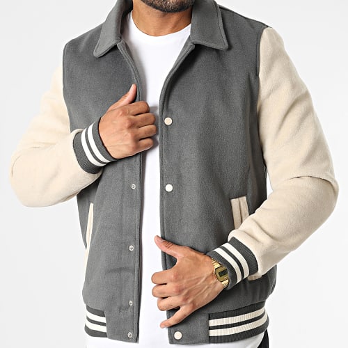 Veste Teddy Gris Anthracite Beige