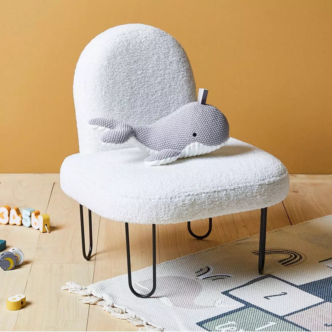 Fauteuil enfant velours (H50 cm) Augustin Blanc