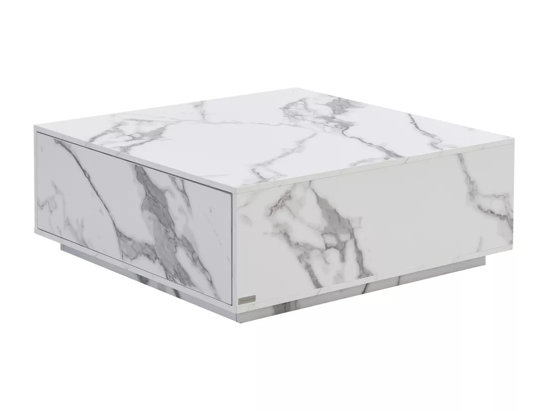 Table basse avec 2 tiroirs en MDF - Effet marbre blanc - ANTRIM de Pascal Morabito