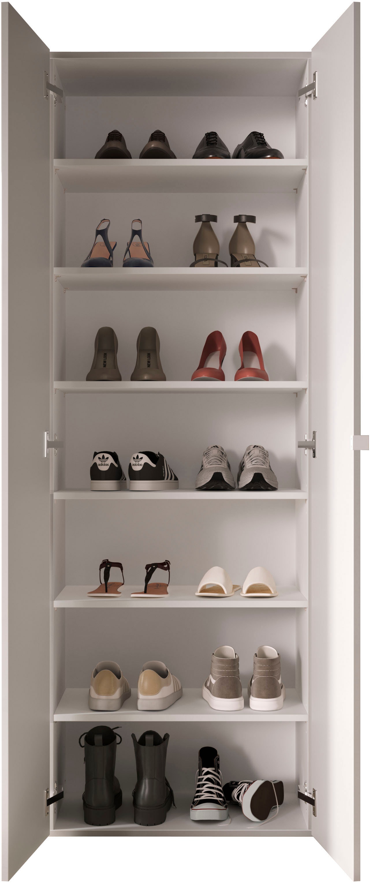 INOSIGN Schuhschrank »SMILE Breite 63 cm, Höhe 184 cm, Schuhregal mit 7 Ebenen,« Schuhkommode in Weiss Hochglanz Lack