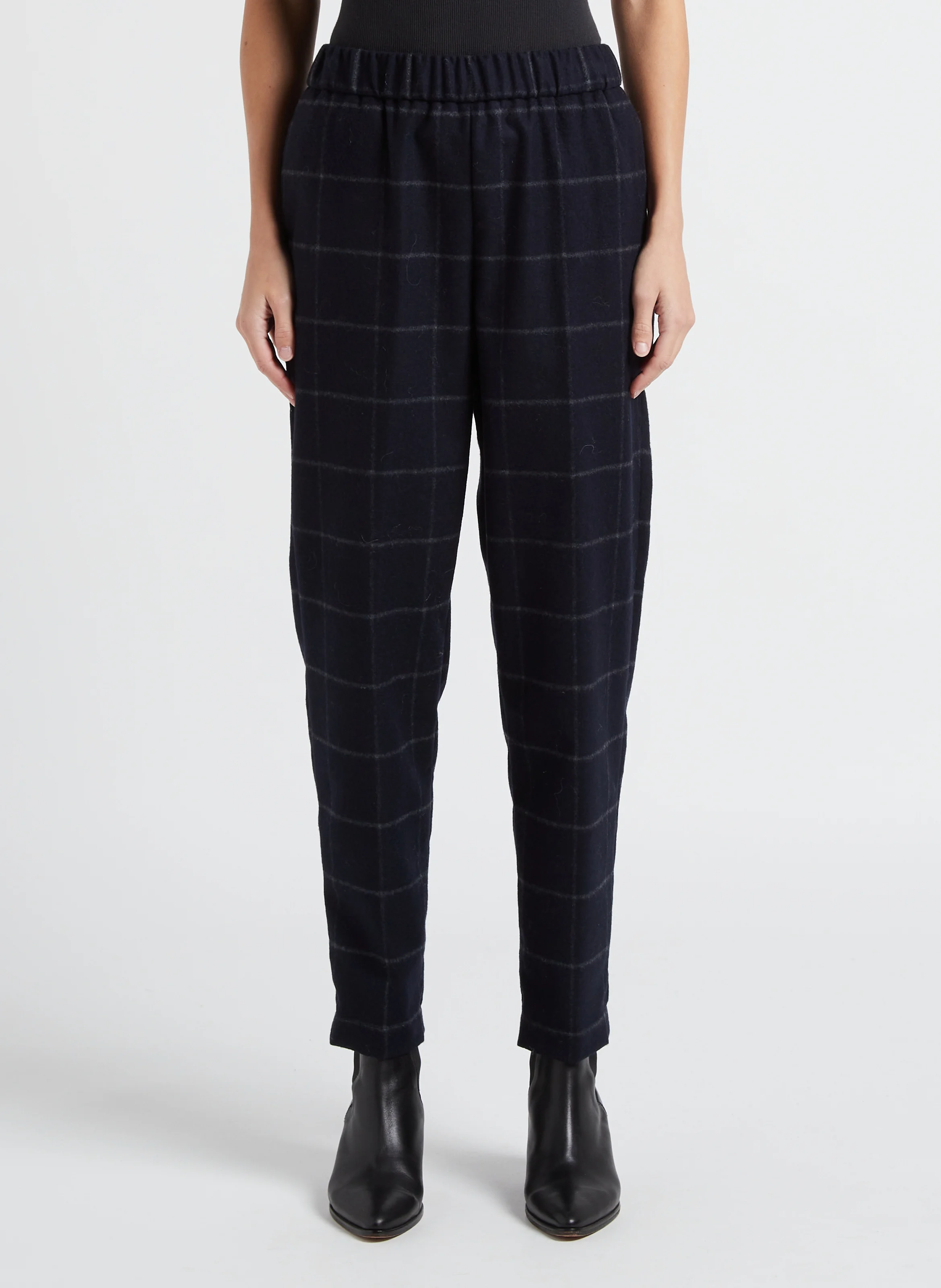 Pantalon carotte en laine mélangée | Bleu