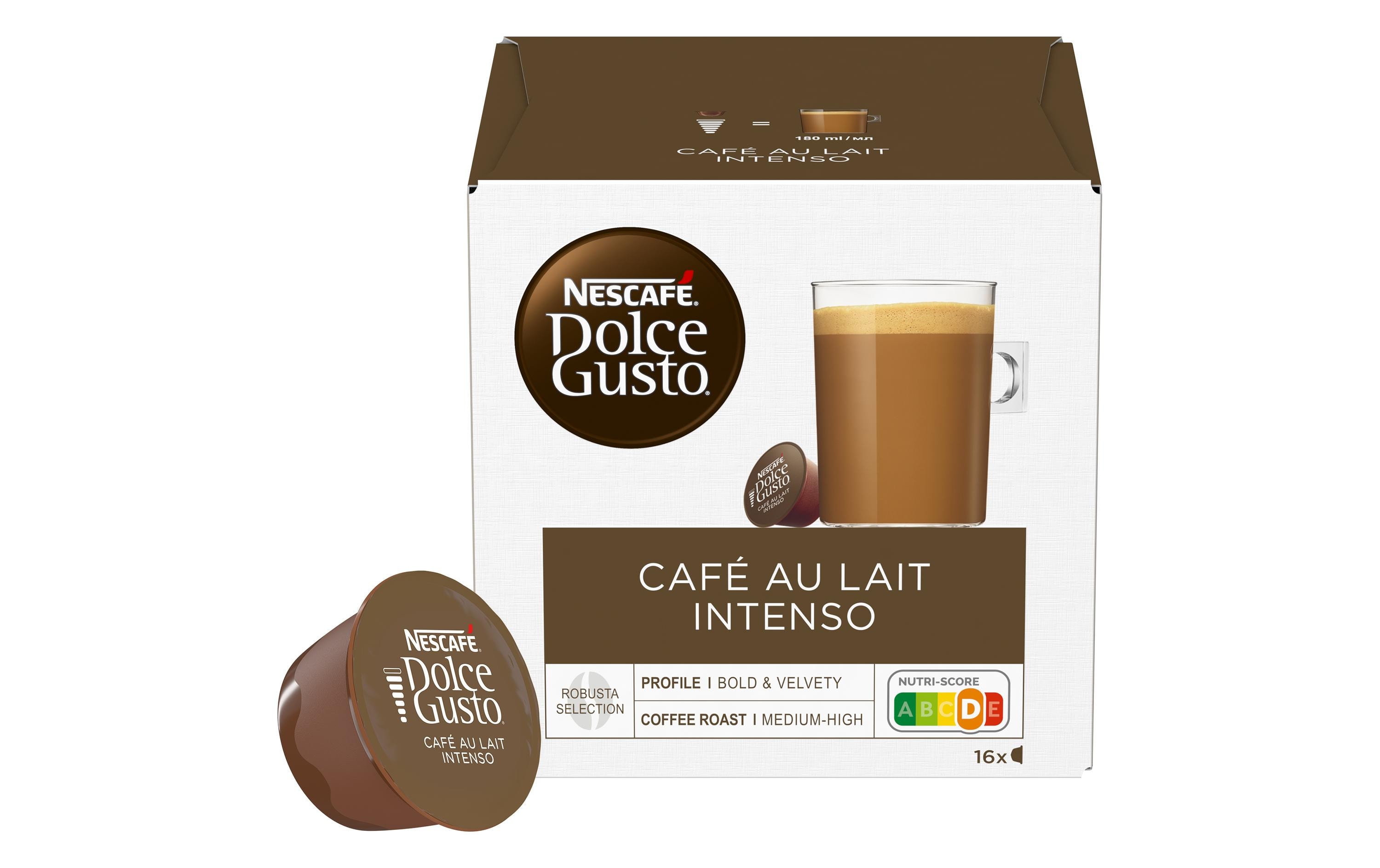 Kaffeekapseln Dolce Gusto Café lait Intenso 16 StückVollmilchpulver mit löslichem Kaffee und Zucker