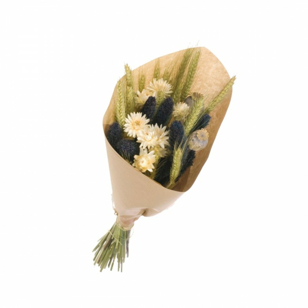 Bouquet de fleurs séchées l mix blanc/bleu