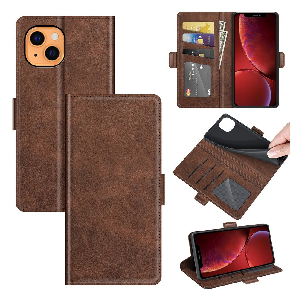 iPhone 13 Vintage Leder Tasche Flip Cover Fashion Design - Braun