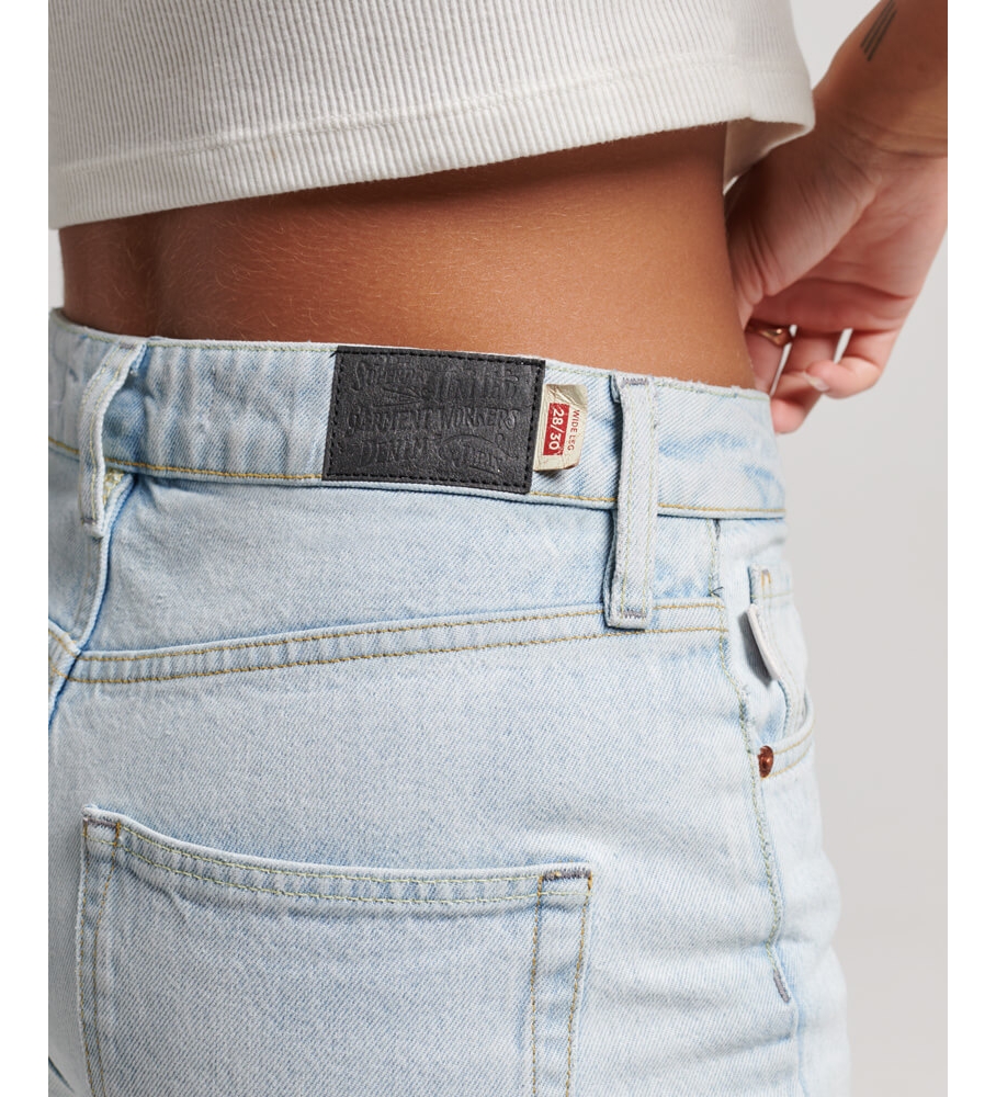 Calça jeans Superdry de algodão orgânico com pernas largas, azul.