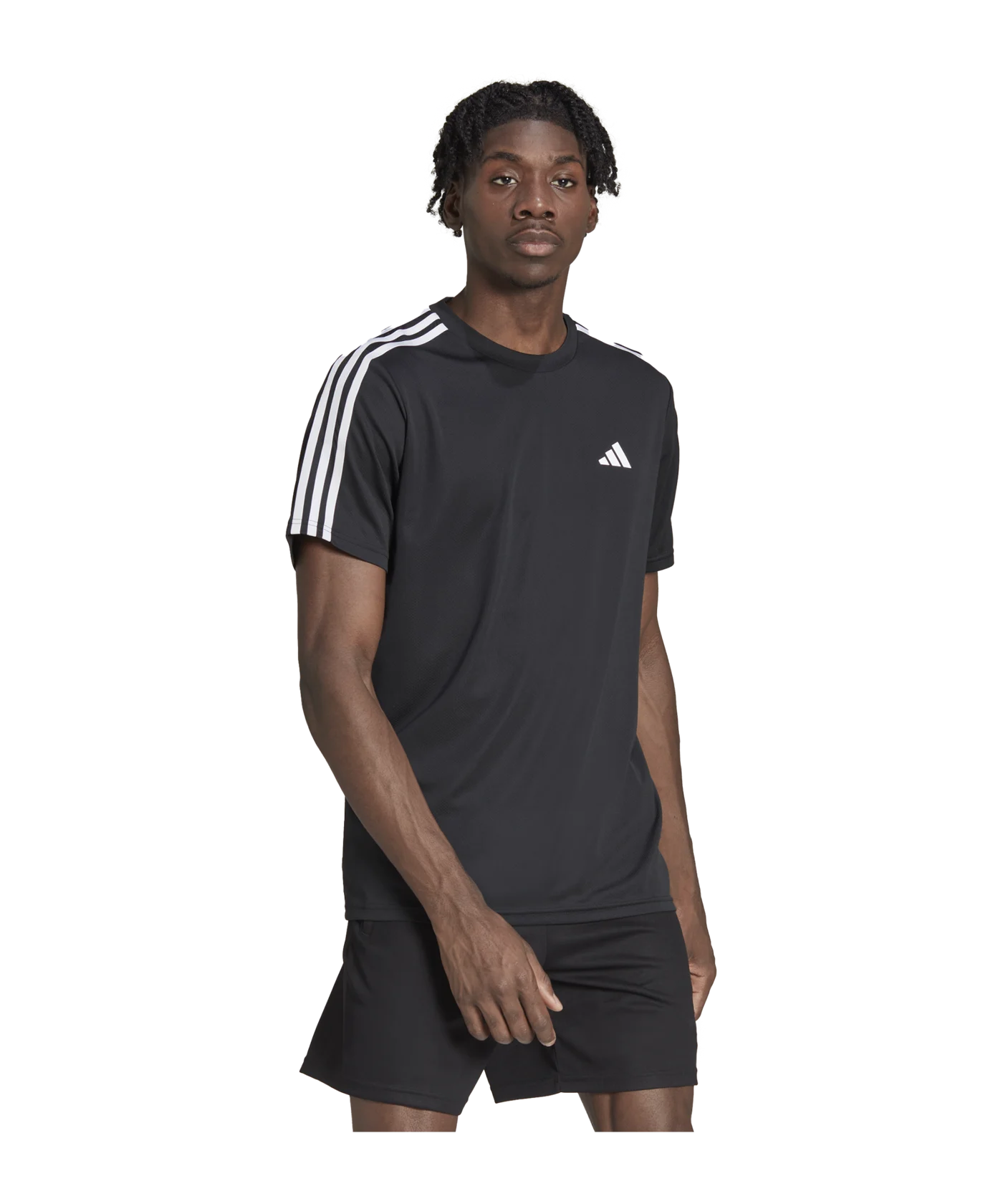adidas Base 3-Stripes T-Shirt Schwarz Weiss