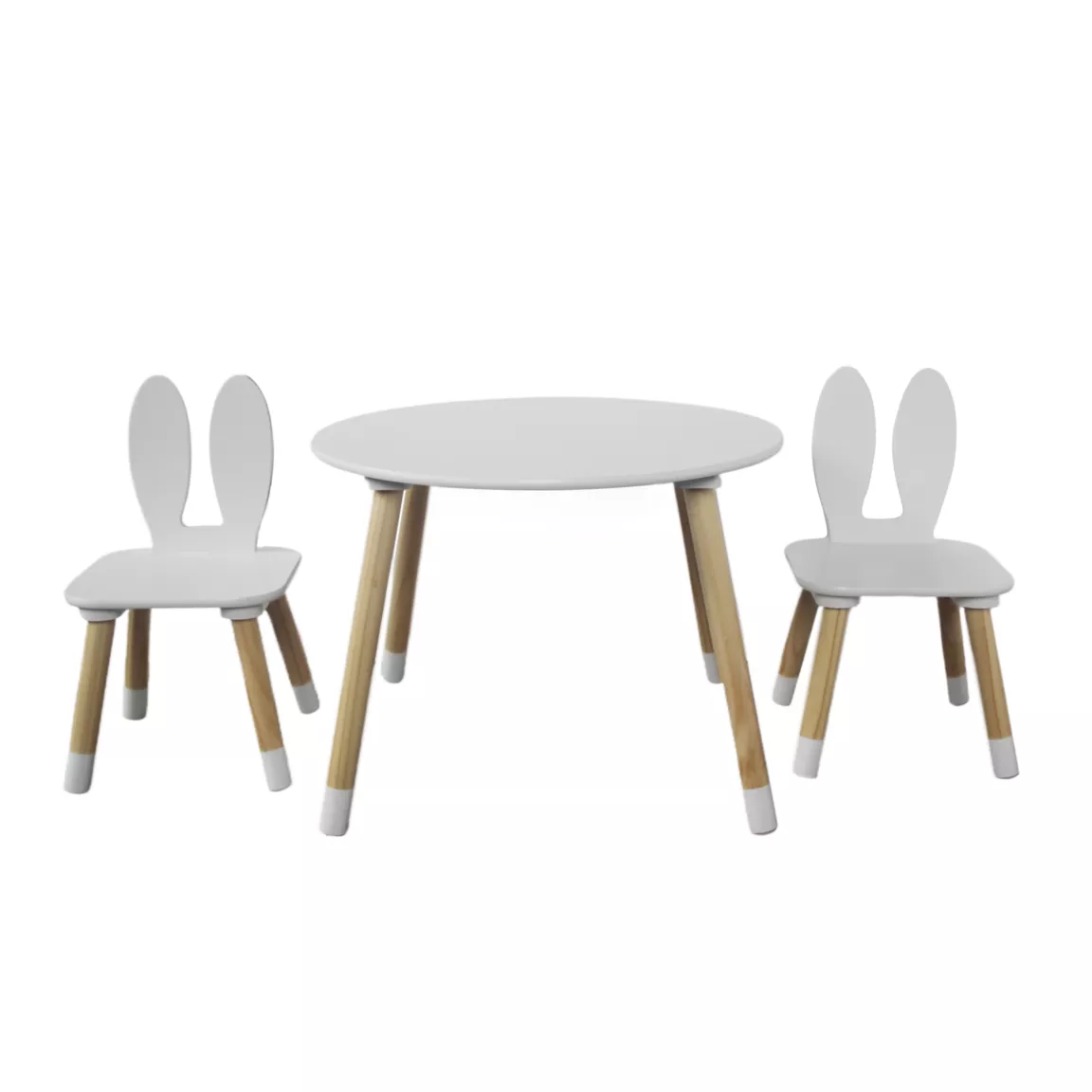 Table et 2 chaises enfant bois lapin (H44 cm) Lila Blanc