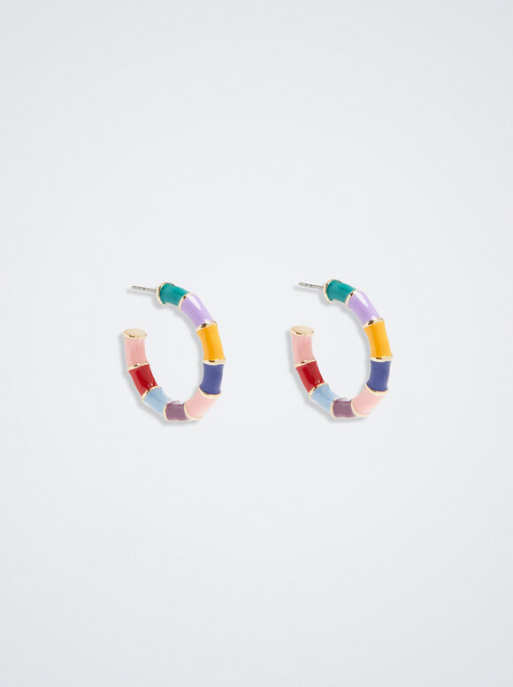 Brincos de argola com esmalte - Multicor