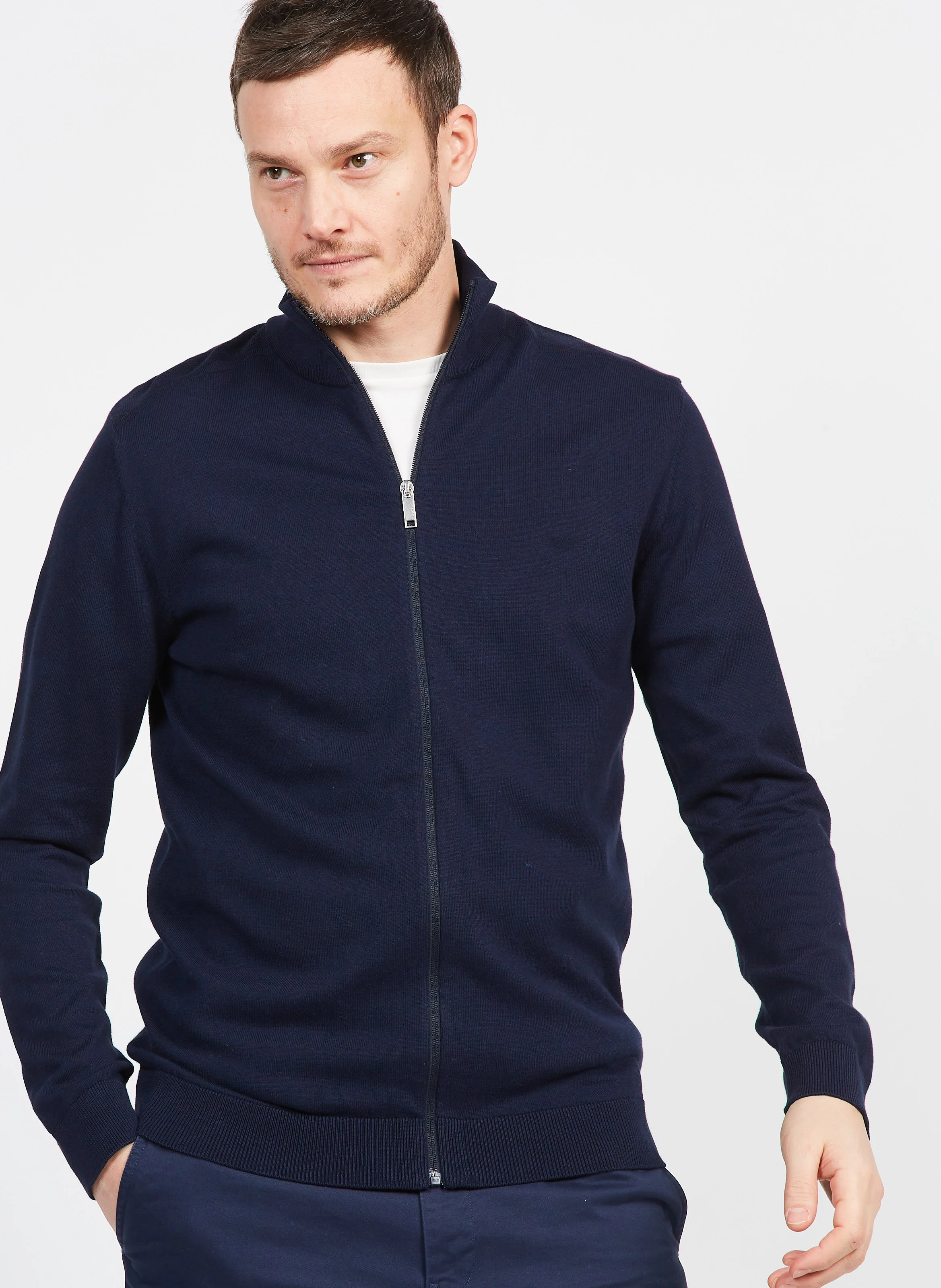 Gilet col montant en coton| Bleu
