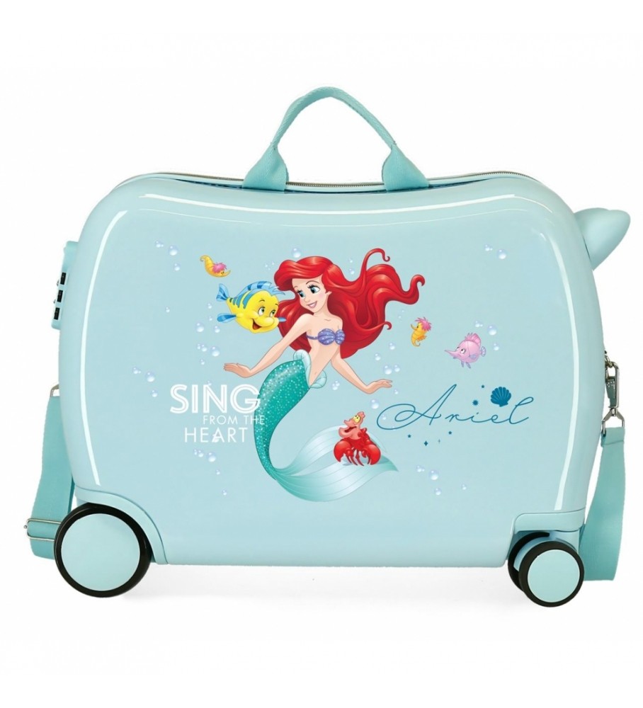 Mala infantil Disney com 2 rodas multidirecionais, Ariel, turquesa - 38x50x20cm -
