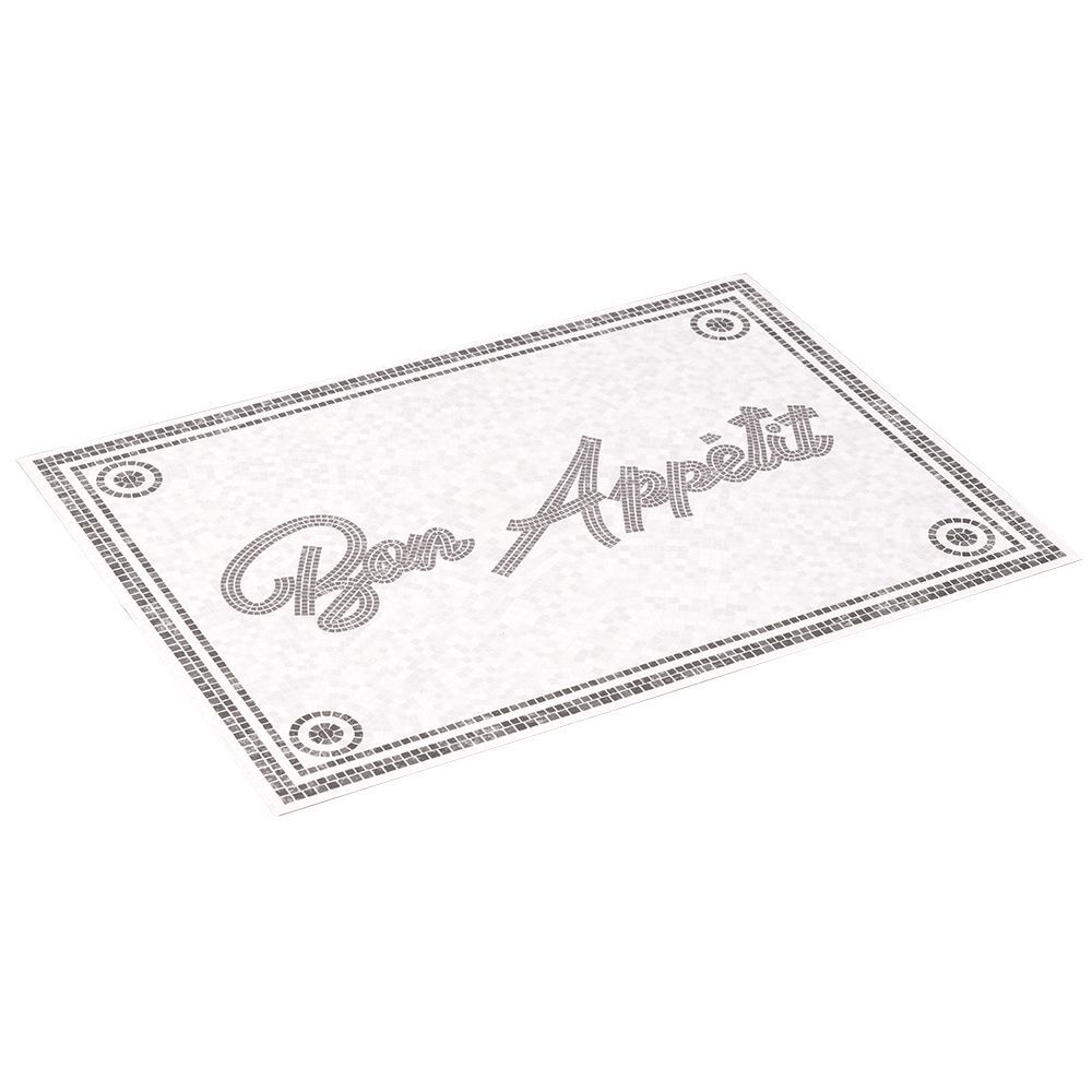 Tapis de cuisine vinyle imprimé Bon appétit gris et blanc 70x49cm