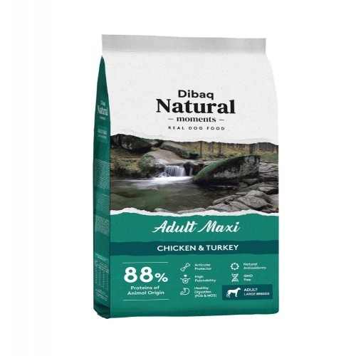 Ração Dibaq Natural Moments Adult Maxi para Cães, Sabor Frango e Peru