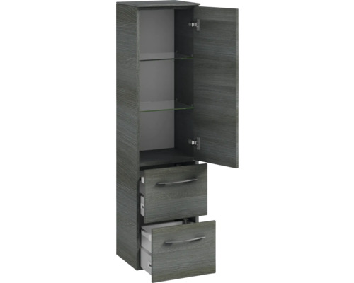 Pelipal Sunline 104 badkamermeubelset (B x H x D 161 x 200 x 50,5 cm), grafiet getextureerde fronten, 5-delige set bestaande uit witte mineraalstenen wastafel, badmeubel en spiegelkast met LED-verlichting.