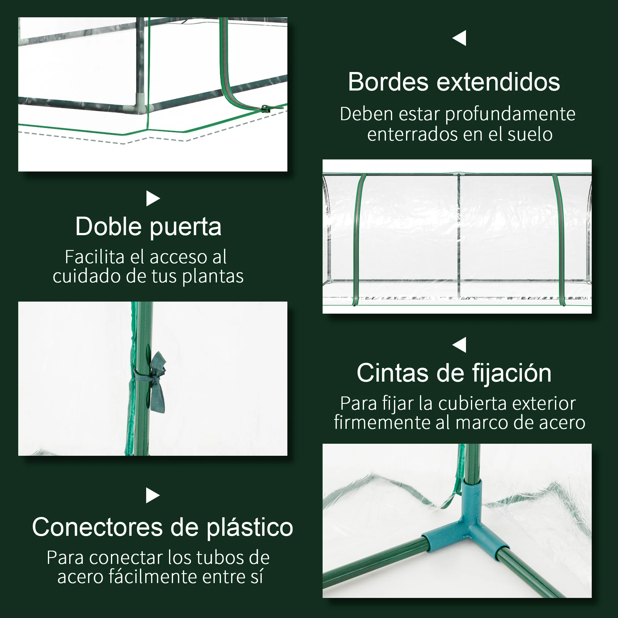 Miniestufa Outsunny 200x100x80 cm para cultivo de plantas em jardins e terraços, ideal para plantio de sementes em viveiros domésticos. Modelo tipo túnel com estrutura de aço e cobertura plástica transparente.