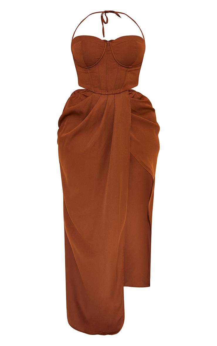 Chocolat Robe Longue Corset Froncée Grande Taille