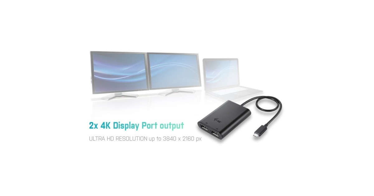 i-tecUSB-C > Dual DisplayPort adapter  (Zwart, 0,3 meter, 4K)