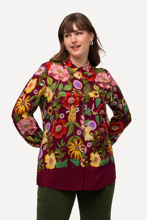 Hemdbluse, Blüten, Hemdkragen, Langarm