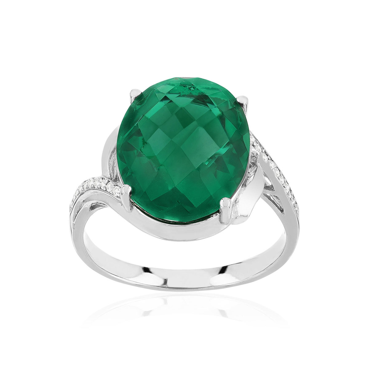 Bague argent 925 pierre synthétique verte et zirconias