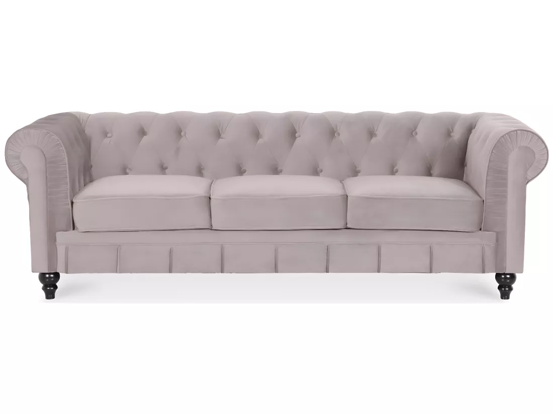 Canape Chesterfield Velours 3 Places Altesse Taupe