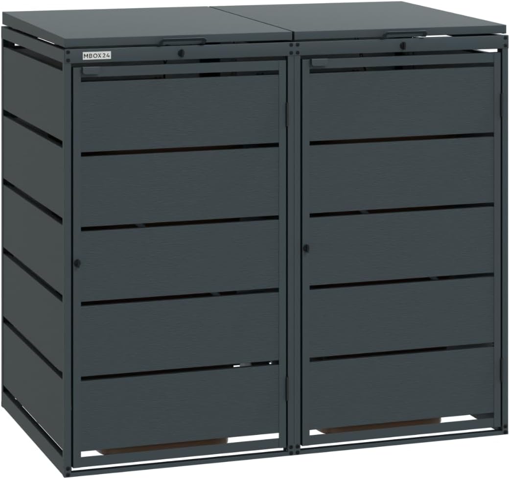 Classic Mülltonnenbox für 2 Mülltonnen (240L) aus verzinktem Stahl, 2er Metall Mülltonnenverkleidung in Anthrazit, robust & wetterfest