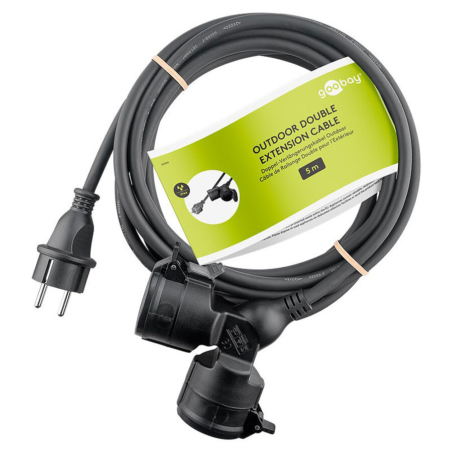 Goobay Câble Rallonge électrique double pour l'extérieur - 5 m - Noir