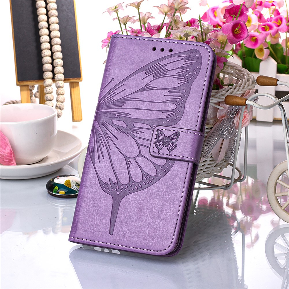Samsung Galaxy A52s 5G / A52 (5G) / A52 Leder Tasche Flip Cover Schmetterlinge Imprint - Lila