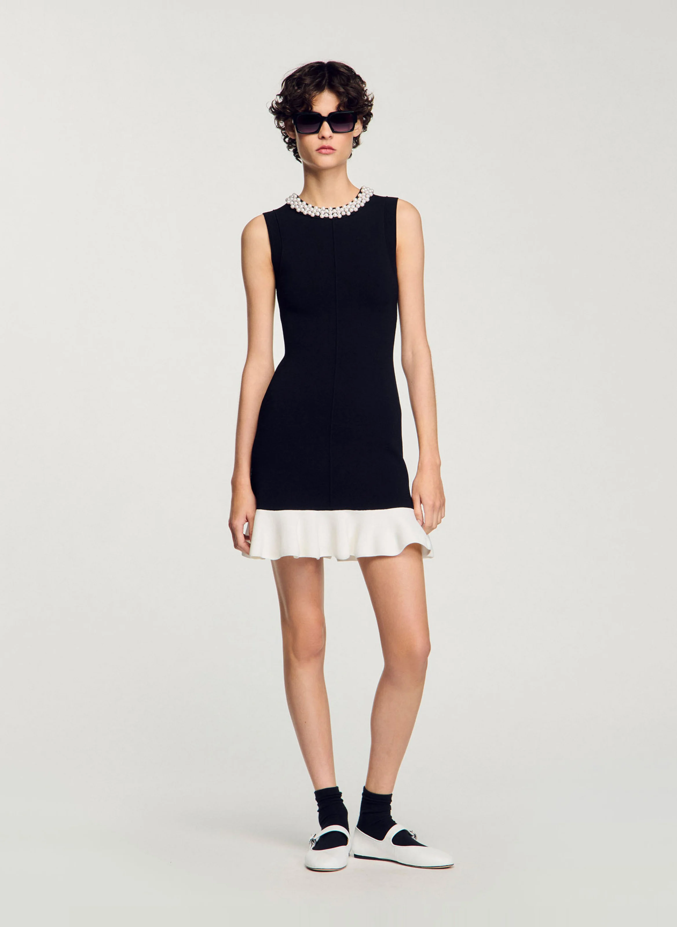Robe courte sans manches en maille | Noir