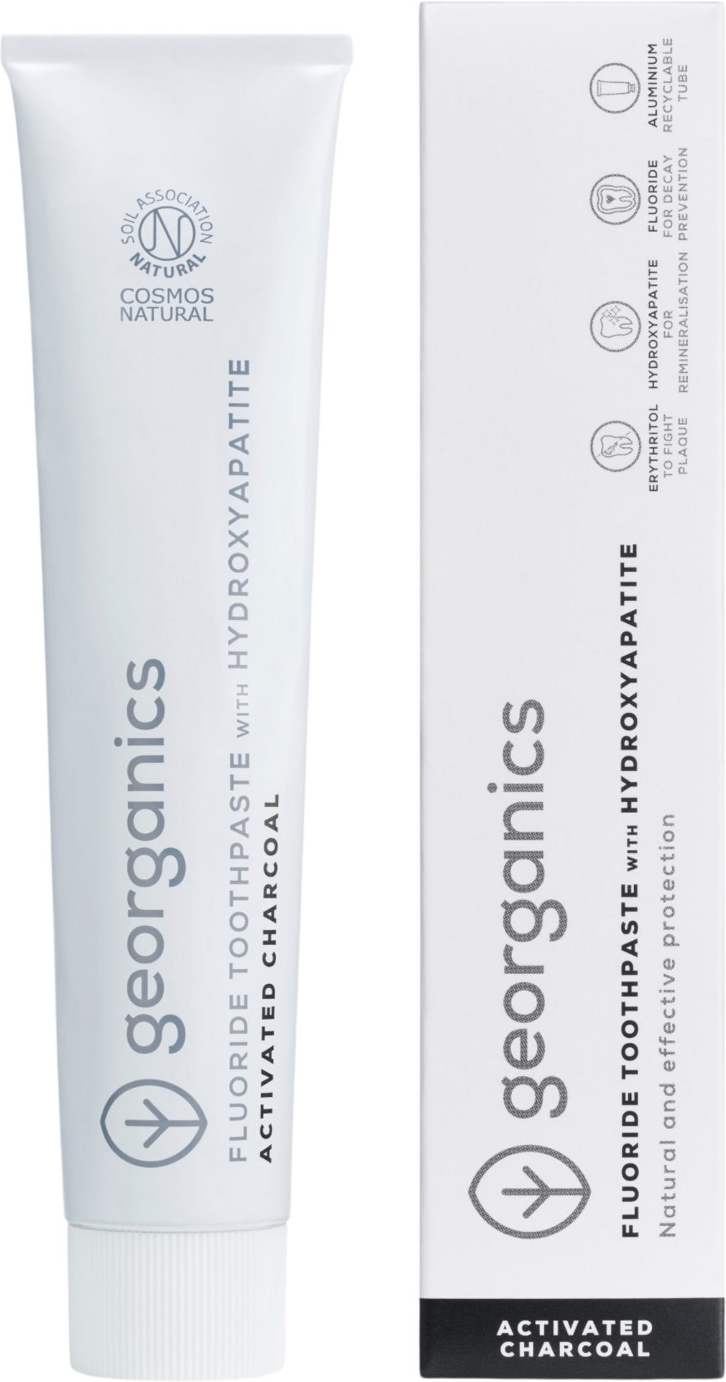 georganics  Fluoride Toothpaste Activated Charcoal & Hydroxyapatite, 75 ml