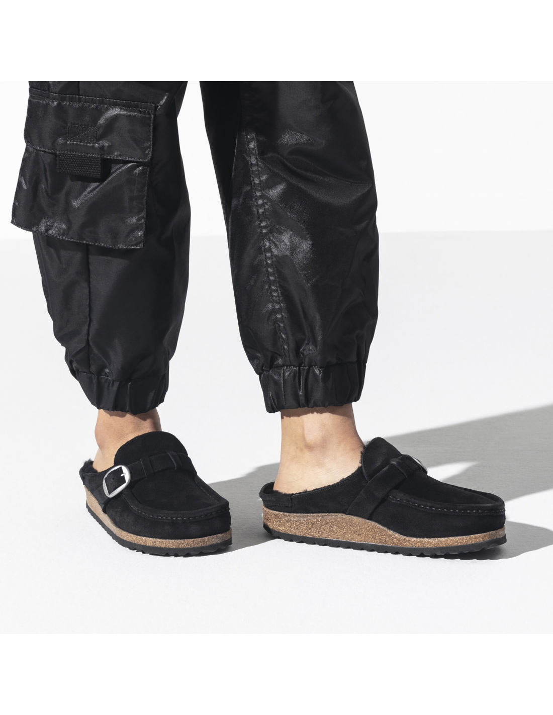 birkenstock sabots fourrés femme buckley suede shearling daim noir