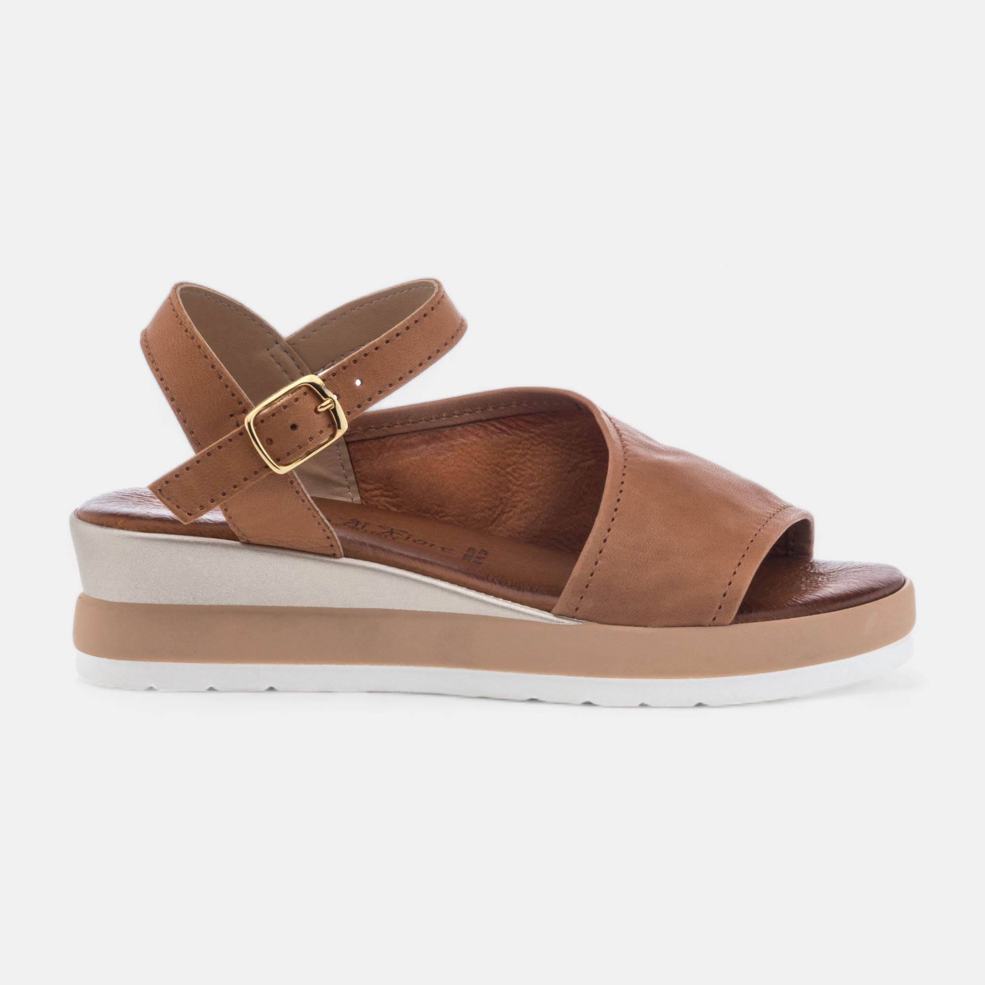 Sandales à talon compensé Femme en cuir cognac