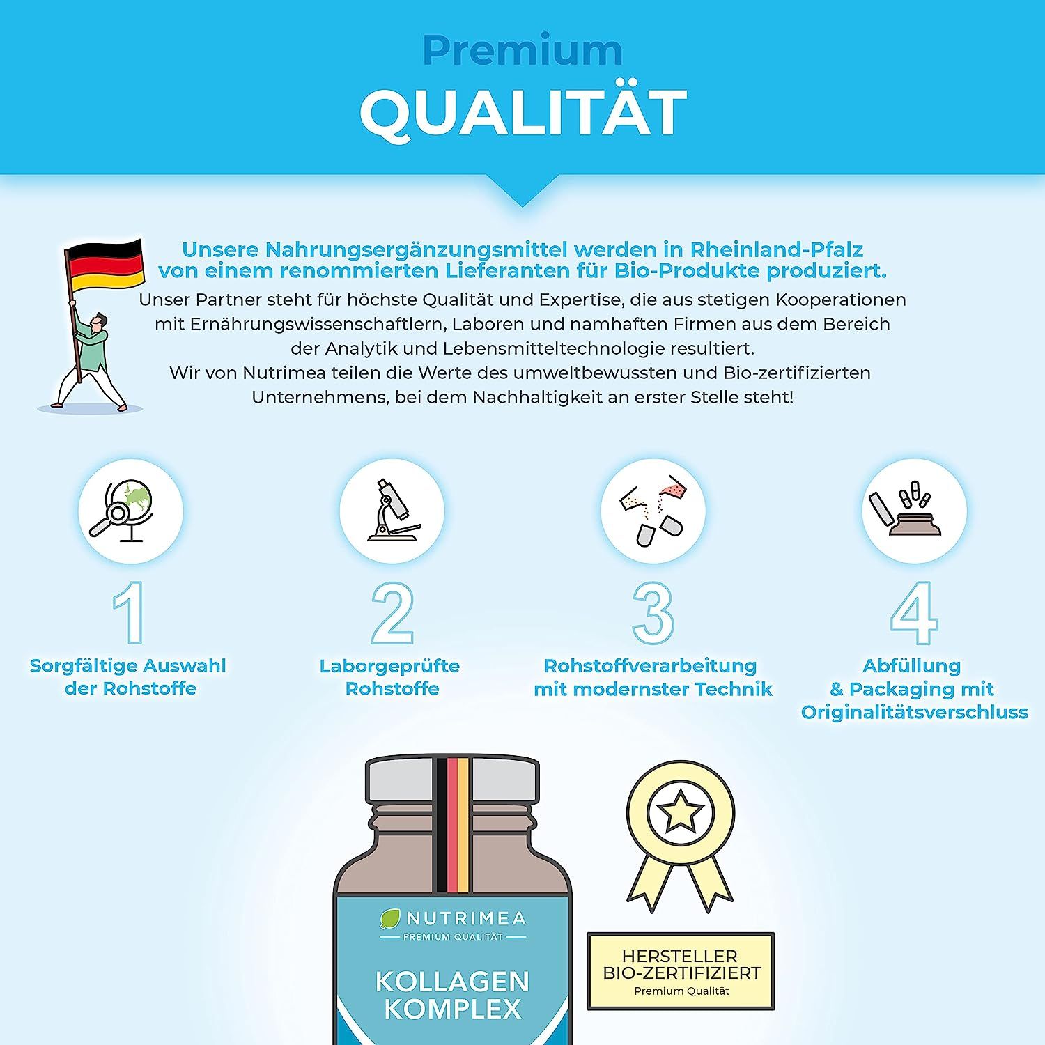Nutrimea Nutrimea COLLAGEN  mit Natürlichem Vitamin C, E, A | Kollagen Hydrolysat Peptide Typ I + II