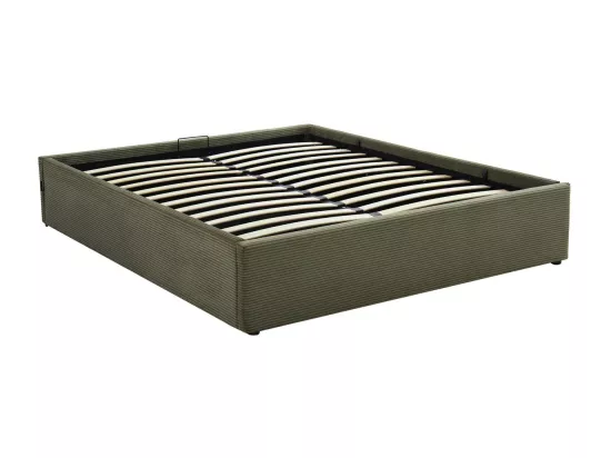 Lit coffre adulte 140x190 cm en velours côtelé vert avec sommier - Handy