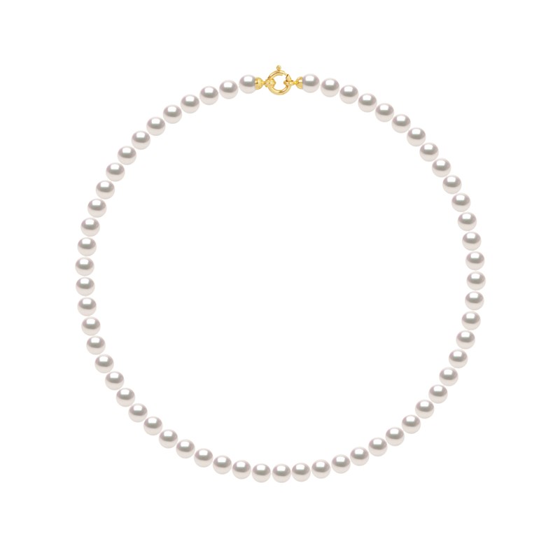 Collier Rang Perles AKOYA JAPONAISE Rondes 6,5 mm Fermoir Prestige Or Jaune 18 Carats
