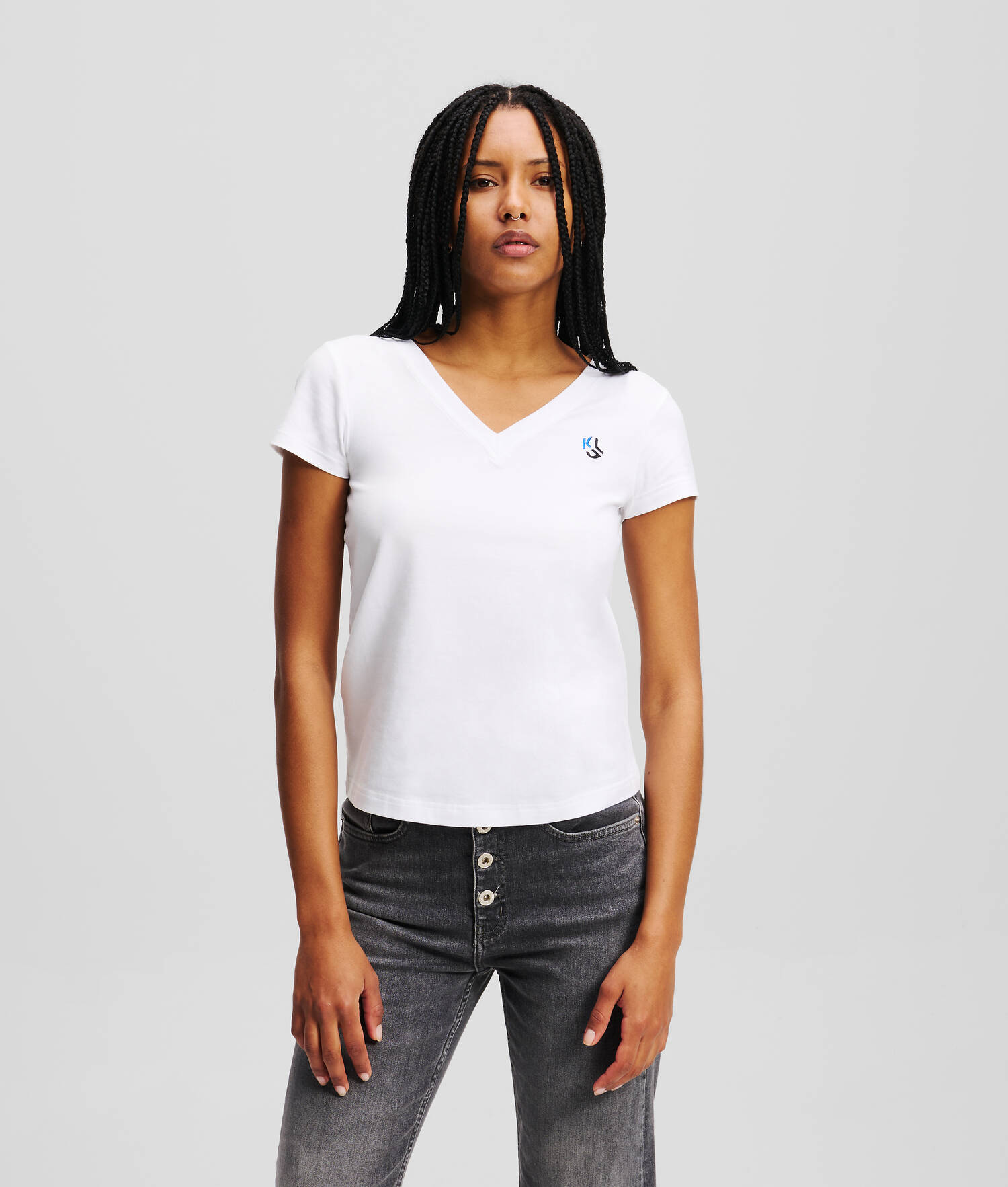 T-SHIRT AJUSTÉ À COL EN V - Blanc
