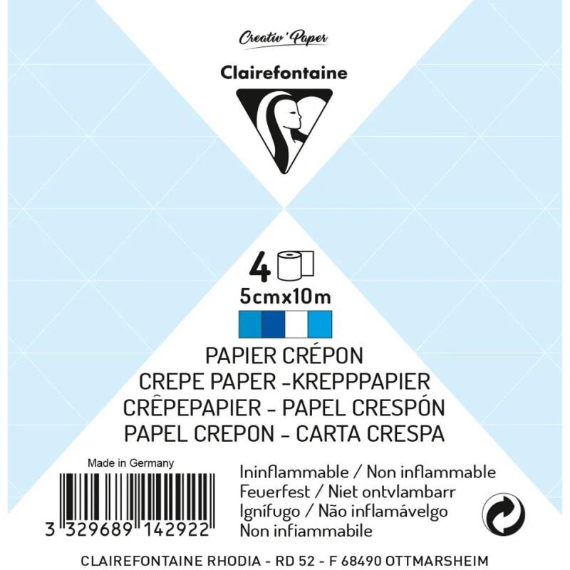PAPIER CREPON IGNIFUGE, 4 bandes au format 5cmx10m - Assortiment bleu