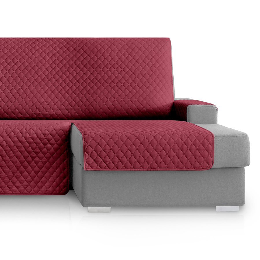 Capa protetora para sofá Vipalia com estampa de diamante. Cor bordô. Chaise longue à direita, 240 cm.