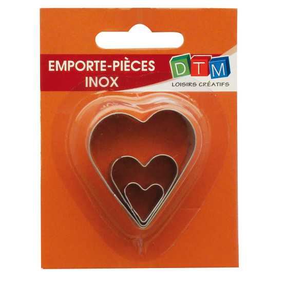 Mini emporte-pièces x3, en Inox - Cœurs