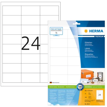 HERMA 8633 Etiketten A4, 66x33,8mm weiß 10 Blatt