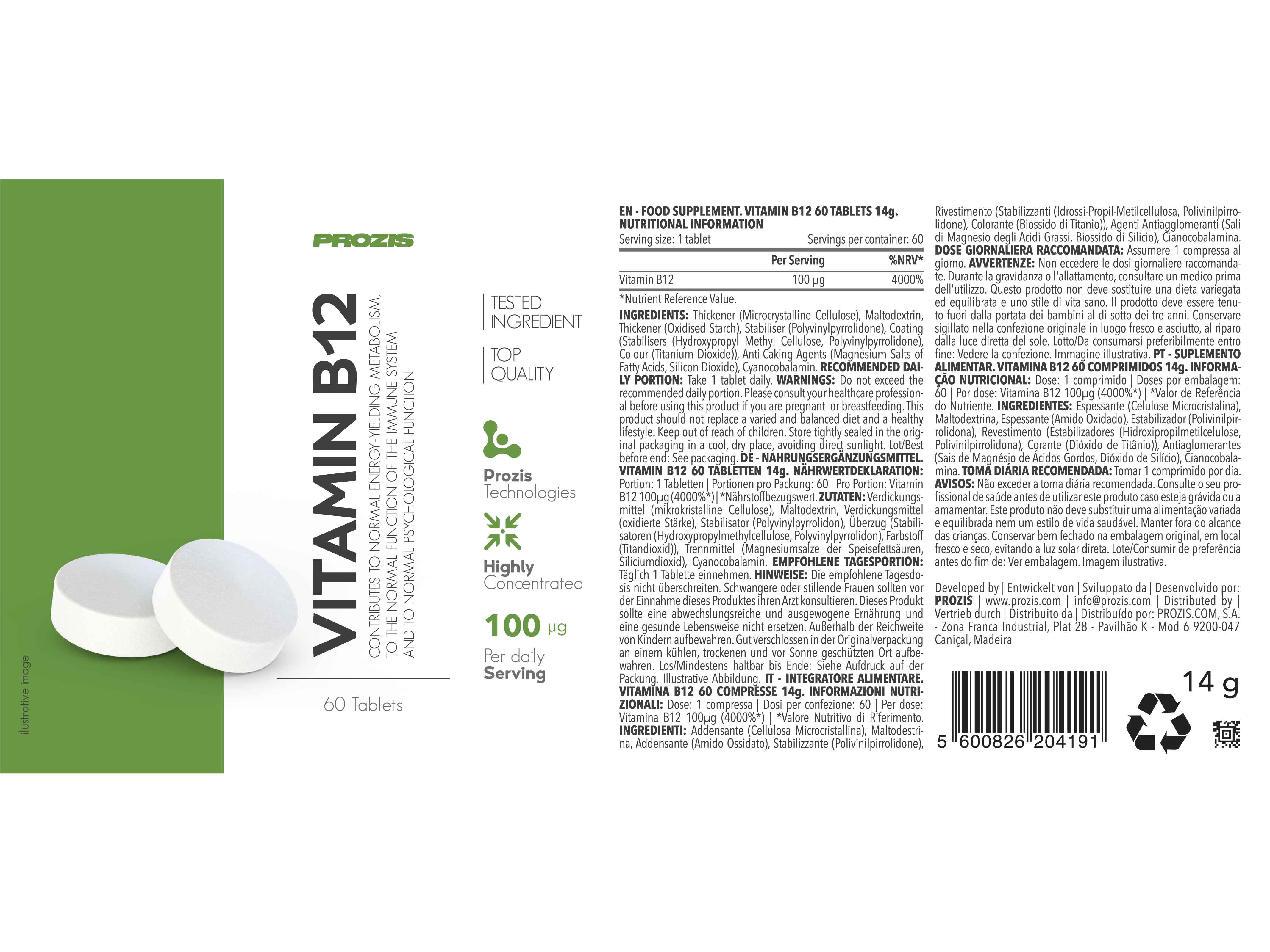 SUPLEMENTO PROZIS VITAMINA B12 60 COMP