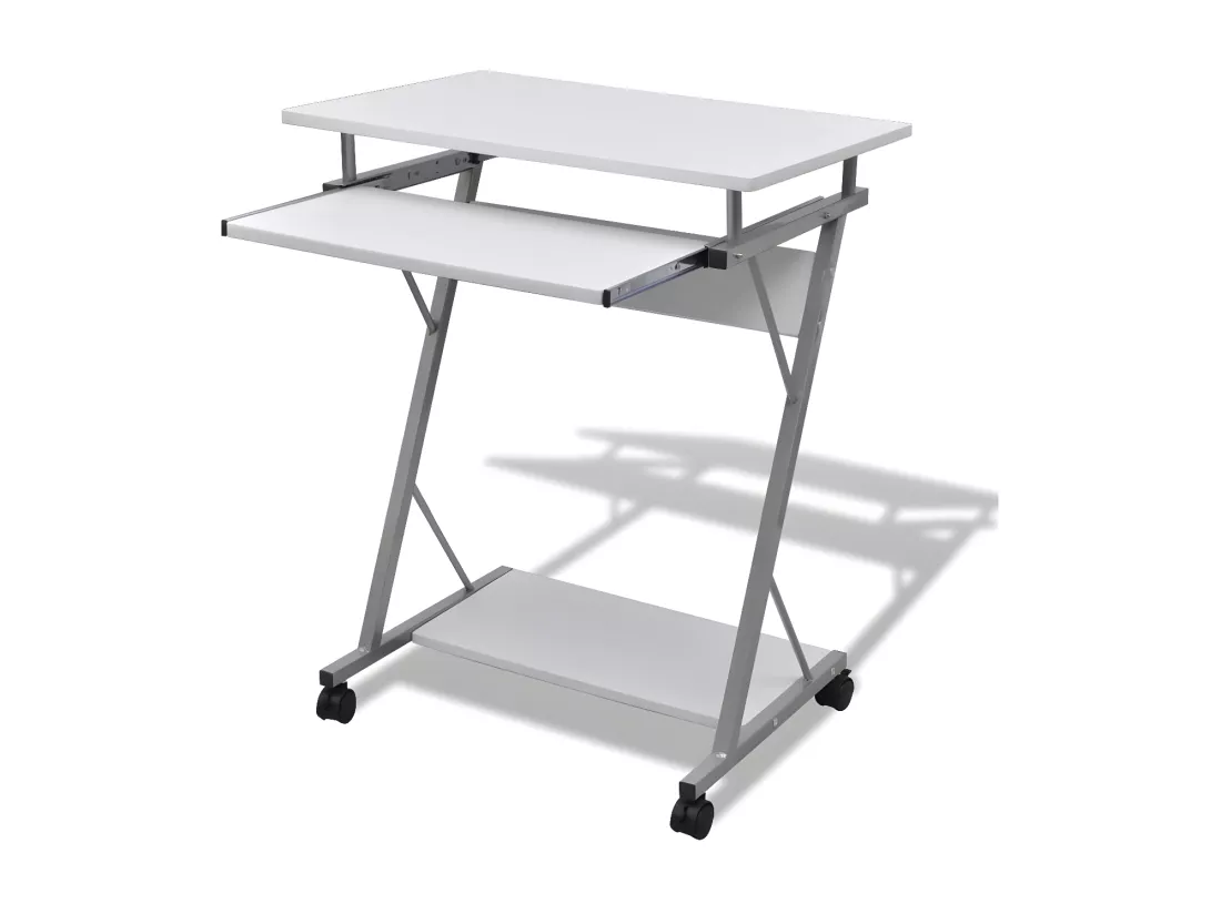 Bureau d'ordinateur compact avec plateau à clavier Blanc