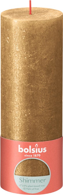 Bolsius stompkaars Rustiek Shimmer goud 85 uur D 6,8 H 19 cm