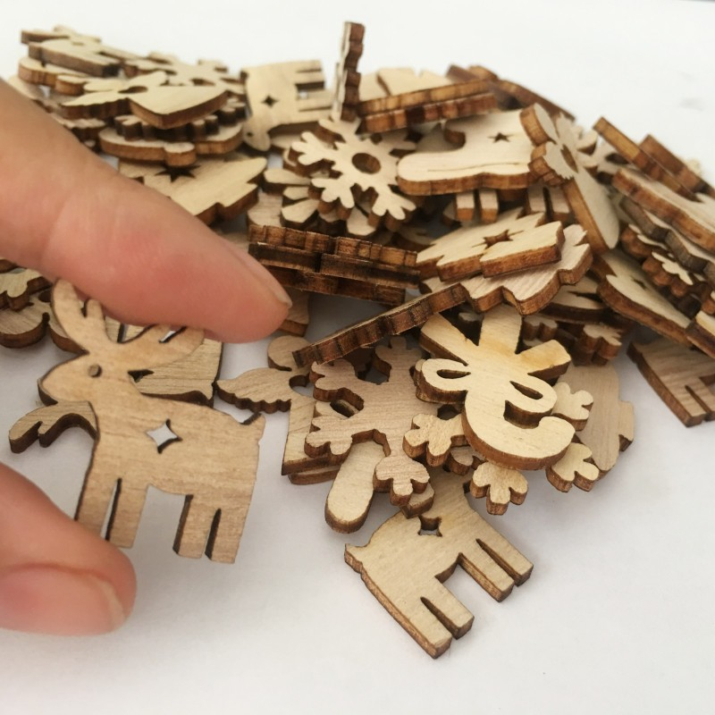 (50er Set) Christmas Deko Holz Weihnachts Tischdekoration Schneeflocke / Rentier / Engel - Braun