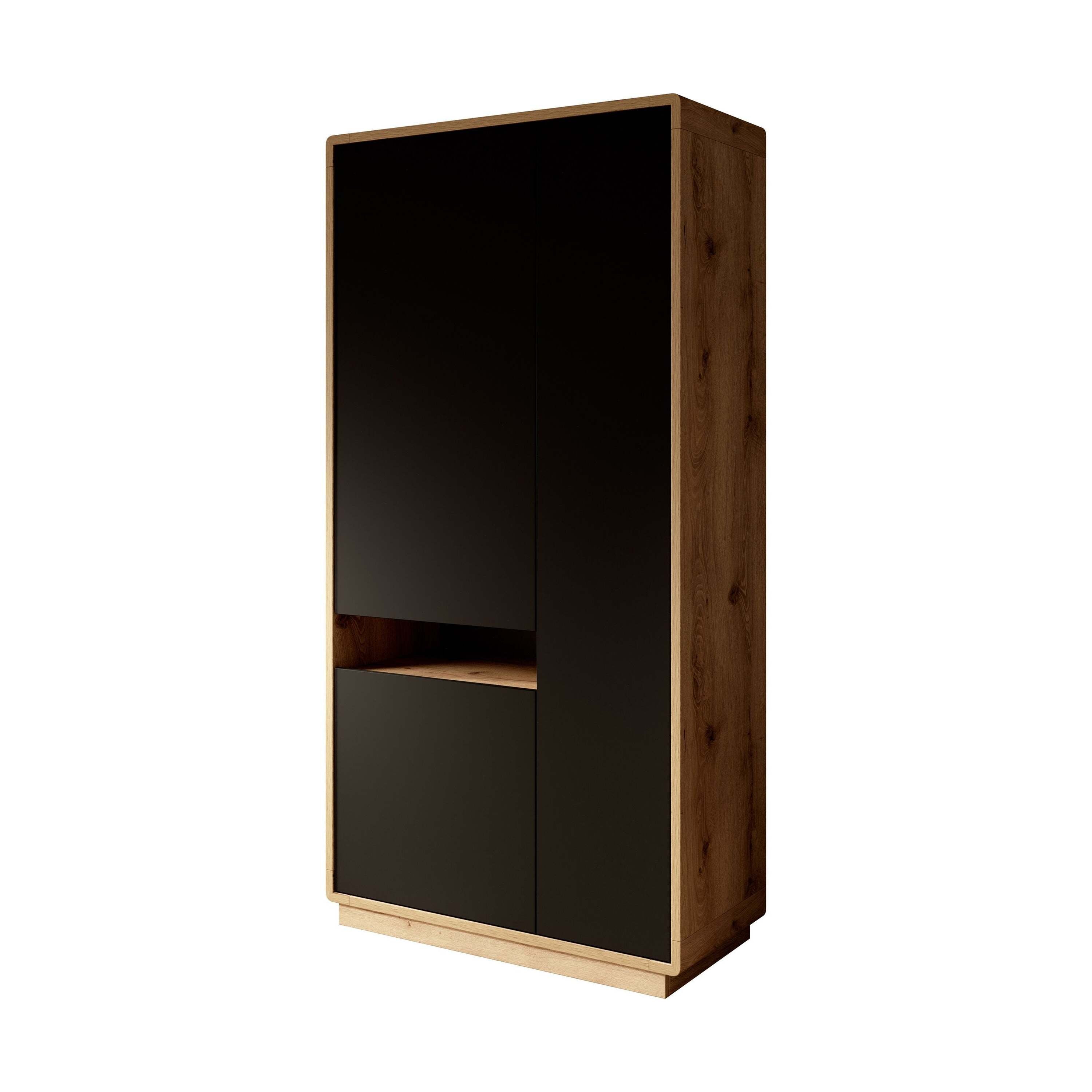 Meubella - Vitrinekast Acuna - Mat zwart - Eiken - 92 cm