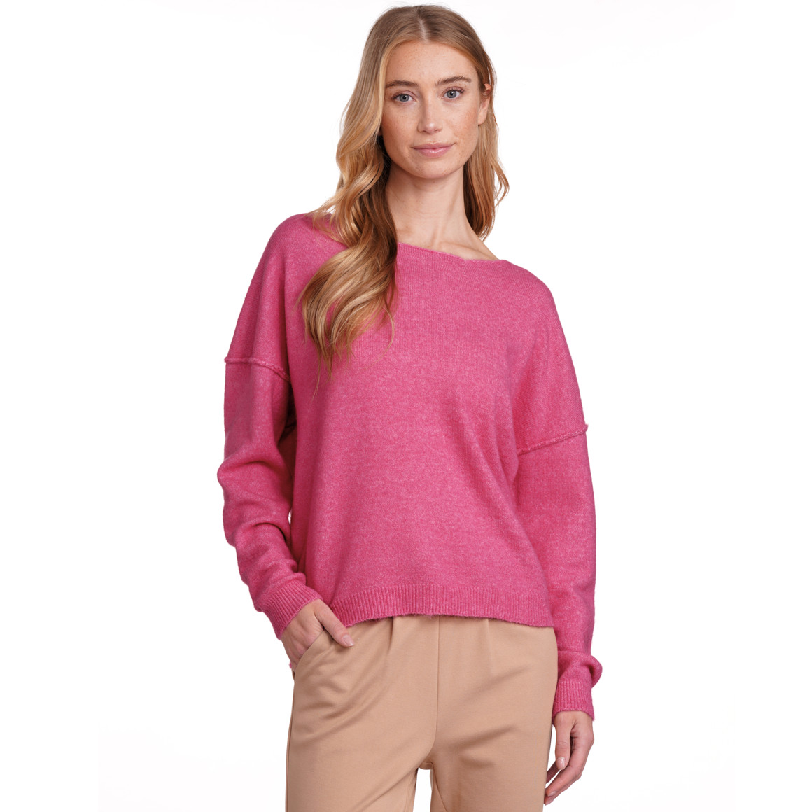 Jonas Nielsen Damen Strickpullover mit U-Boot-Ausschnitt pink