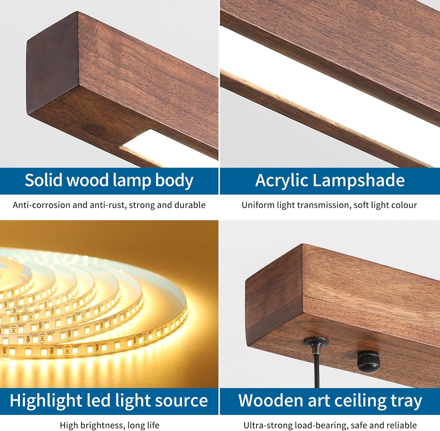 Mikeru 120cm Walnuss LED Pendelleuchte, Modern Esszimmer LED Hängeleuchte Von 1cm bis 150cm Höhenverstellbar 10% bis 100% Dimmbare Beleuchtung Licht 3000k/4500k/6500k für Wohnzimmer