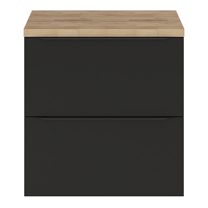 Ensemble salle de bains l.60 cm meuble à suspendre Imandra noir mat + plan de toilette décor chêne