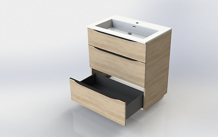 Meuble sous vasque à poser Pamili 60cm aspect bois + plan vasque resine blanc Pamili 60cm