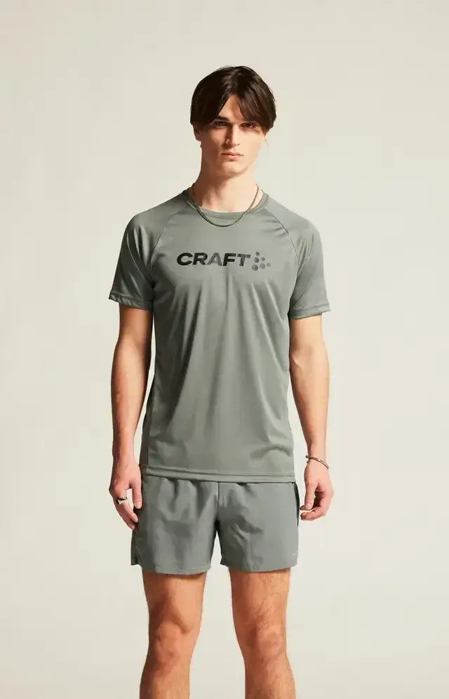 Craft CORE Unifly Logo Hardloopshirt Korte Mouwen Grijs/Groen Heren