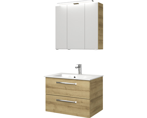 Pelipal Kumba badkamermeubelset, BxHxD 77 x 200 x 50 cm, frontkleur eiken riviera met witte mineraal gegoten wastafel, 99.77012647