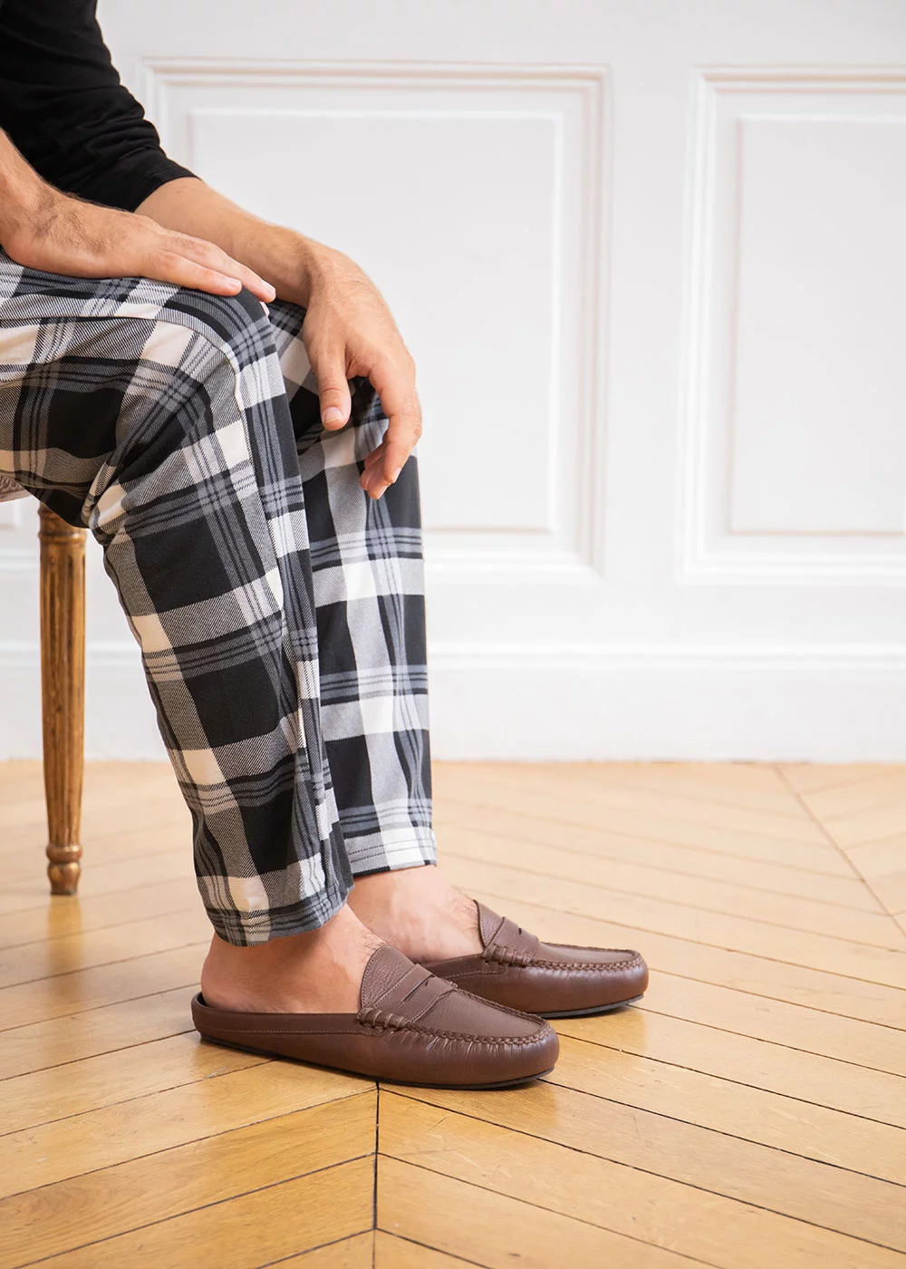 MULE SLIPPERS CUIR MARRON